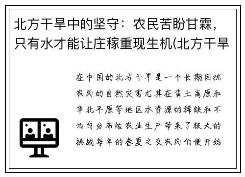 北方干旱中的坚守：农民苦盼甘霖，只有水才能让庄稼重现生机(北方干旱地区)