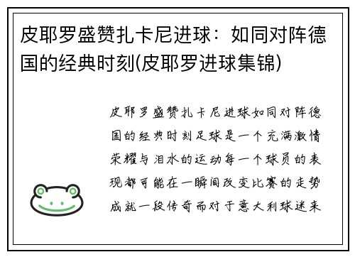 皮耶罗盛赞扎卡尼进球：如同对阵德国的经典时刻(皮耶罗进球集锦)
