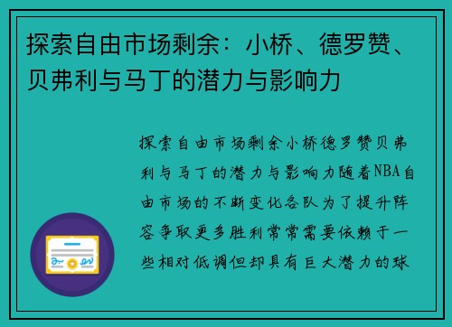 探索自由市场剩余：小桥、德罗赞、贝弗利与马丁的潜力与影响力