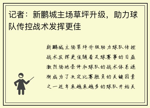 记者：新鹏城主场草坪升级，助力球队传控战术发挥更佳